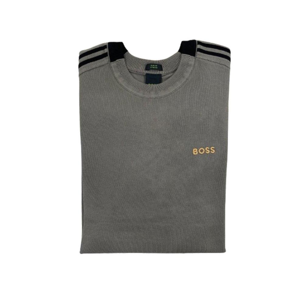 NWT Hugo Boss Men's Color Blocked Cotton Blend Sweater Striped Logo Gray S-XXL - Picture 2 of 6